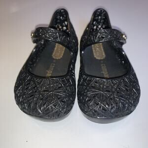 Mini Melissa Campana Zig Zag Size 5 C Black Gold Glitter Mary Jane Shoes